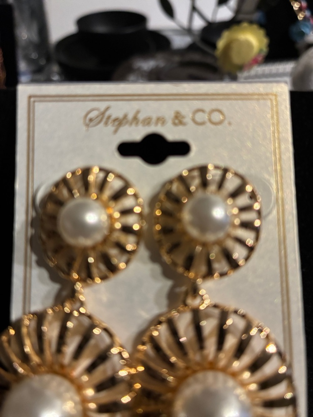 Stephan & Co. Gold Pearl Drop Statement Earrings - Picture 2 of 3
